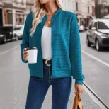 Autumn Long Sleeve Zipper Detail Cardigan Solid Color Lightweight Casual Style Wholesale Availab
