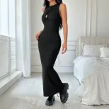 Womens Sleeveless Maxi Dress Simple Elegant Bodycon Fit Round Neck Spring Summer Fashion Wholesa