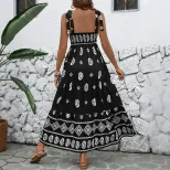 Casual Beach Vacation Maxi Dress Slim Fit Bohemian Print Spaghetti Straps Summer Wear Wholesale Available