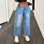 Womens Loose Fit Denim Cargo Pants Versatile Style Trendy Design Comfortable Fabric Perfect for