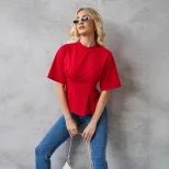 Womens Loose Fit Cotton T Shirt Short Sleeve Solid Color Comfortable Round Neck Summer Casual We