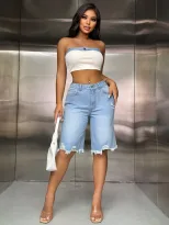 Fashionable Womens Distressed Wide Leg Straight Leg Denim Pants Frayed Hem Casual Style Wholesal