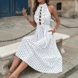 Vintage Sweetheart Neckline Lace Bow Polka Dot Dress for Women Elegant Retro Style Available in White Wholesale Supply