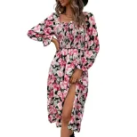 Floral Print Backless Dress Fashionable Elegant Comfortable Spring and Autumn Wear Wholesale Ava