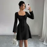 Elegant U Neck Long Sleeve Bodycon Dress Spring Summer Collection Perfect for Parties and Events