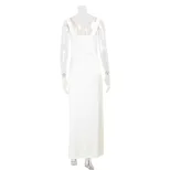 Sleeveless V Neck Satin Midi Dress Elegant Fit French Style Chic Design Perfect for Parties and