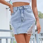 High Waisted Distressed Denim Skirt Vintage Style Slim Fit Unique Design Casual Wear for Women W