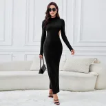 Elegant Womens Long Sleeve Dress Slim Fit Round Neck Trendy Design Spring Summer Fashion Wholesa