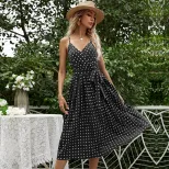 Polka Dot Midi Dress Sleeveless Tie Waist Pleated Design Casual Summer Wear Wholesale Available