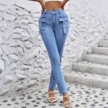 Womens Stretchy Casual Denim Cargo Pants Versatile Design Comfortable Fit Trendy Style Perfect f