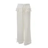 High Waisted Wide Leg Pants Vintage American Style Ruffled Hem Loose Fit Spring Fashion for Wome
