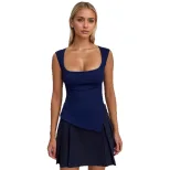Elegant Sleeveless T Shirt Versatile Fitted Square Neck Spring Summer Casual Wear Wholesale Avai