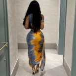 Sleeveless Asymmetrical Shoulder Dress Fashionable Print Mid Length Irregular Hem Autumn Wear Wh