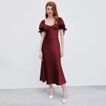 Red Satin Mermaid Dress Waist Cinching Elegant Design Perfect for Parties and Gatherings Wholesa