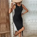 Black Asymmetrical Bodycon Dress Summer Fashion European and American Style Casual or Party Wear
