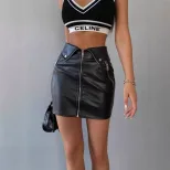 PU Leather Mini Skirt for Women Slim Fit Zipper Closure Stylish Design Perfect for Autumn Fashio