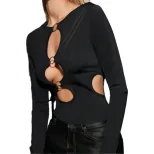 Womens Sexy Hollow Design Long Sleeve T Shirt Unique Style Spring Summer Collection Wholesale Av