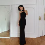 Elegant Strapless Backless Maxi Dress Solid Color Slim Fit High Quality Fabric Evening Wear Cock