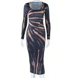 Long Sleeve U Neck Bodycon Dress Fashionable Floral Print Mid Length for Spring Wholesale Availa