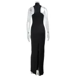 Elegant Strapless Backless Maxi Dress Solid Color Slim Fit High Quality Fabric Evening Wear Cock