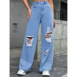 High Waisted Wide Leg Distressed Jeans Loose Fit Casual Style Trendy Design Perfect for Everyday