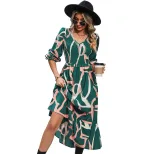 Floral Print V Neck Dress Womens Autumn Fashion Elegant and Comfortable Available for Wholesale