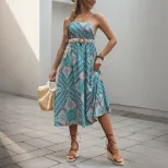 Vintage Inspired Floral Print Maxi Dress Waist Defining Sleeveless Bohemian Style Perfect for Su