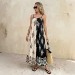 Bohemian Maxi Dress Loose Fit Color Block Paisley Print Sleeveless Summer Vacation Wear Wholesal