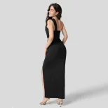 Off Shoulder Midi Dress Sexy Sleeveless High Waisted Backless Summer Fashion for Parties or Casu
