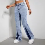 High Waisted Wide Leg Denim Pants Loose Fit Floor Length Casual Style Perfect for Everyday Wear