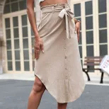 Womens Solid Color Asymmetrical Split Midi Skirt Fashionable Summer Style Perfect for Casual or