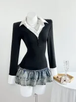 Summer Womens Fashion V Neck Long Sleeve Top Slim Fit Versatile Style Lightweight Fabric Ready t