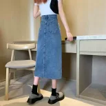 牛仔半身裙女2023夏季新款韩版高腰显瘦时尚复古裙子开叉包臀裙夏