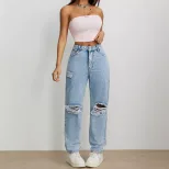 High Waisted Straight Leg Denim Pants Versatile Loose Fit Trendy Style Casual Wear for Women Who