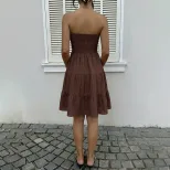 Sweet Vacation Style Solid Color Textured Strapless Cake Dress Elegant Design Comfortable Fit Pe
