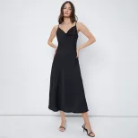 Satin Maxi Dress Glossy Finish Spaghetti Straps Elegant Design Perfect for Parties and Gathering