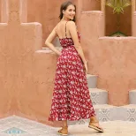 Floral Summer Dress Ruffled Hem Asymmetrical Design Spaghetti Straps Casual Wear for Women Whole
