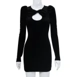 Fashionable Sexy European Style Velvet Dress Long Sleeve Sheer Details Elegant Design Autumn Win