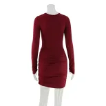 Long Sleeve Bodycon Dress Hollow Out Design Solid Color Elegant Style Perfect for Spring Occasio