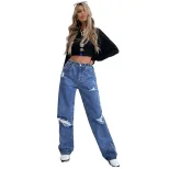 High Waisted Wide Leg Distressed Denim Jeans Trendy Loose Fit Casual Style Perfect for Everyday
