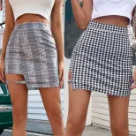 High Waisted Plaid A Line Mini Skirt Womens Fashion European American Style Spring Summer Collec