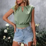 Casual Hollow Back Bow Tie Top Womens Spring Summer Collection Round Neck Lightweight Fabric Sty