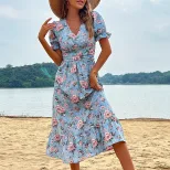 Vintage Sweetheart Neckline Summer Beach Dress Retro Style Comfortable Fabric Perfect for Vacati