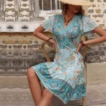 Bohemian Floral Geometric Print Maxi Dress Summer Style Tie Waist Comfortable Fabric Perfect for
