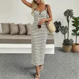 Retro Striped Bodycon Midi Dress Knotted Design Sleeveless Vacation Style Available in Multiple
