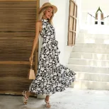 Summer Beach Vacation Floral Print Halter Dress Comfortable Fit Trendy Design Lightweight Fabric