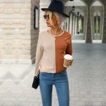 Womens Long Sleeve T Shirt Color Block Design Comfortable Fabric Casual Style Perfect for Autumn