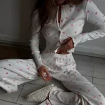 Floral Print Long Sleeve Loungewear Set Ruffled Edges Comfortable Fit Casual Style Perfect for S