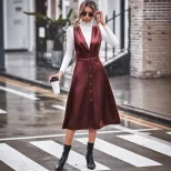PU Strap Dress Solid Color Minimalist Design Versatile Style Perfect for Casual Wear Wholesale A
