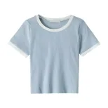 Slim Fit Short Sleeve T Shirt for Women Round Neck Color Block Design Casual Summer Wear